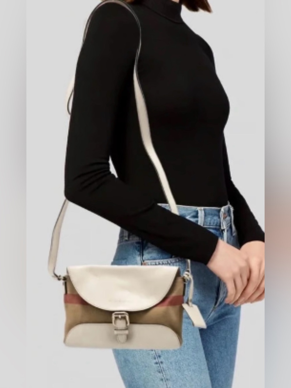 BURBERRY Henham House Check Crossbody Bag White Leather & Canvas EUC w/ COA